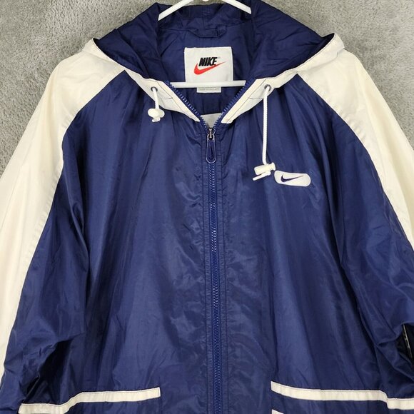 Nike Jacket Mens Medium Blue White Full Zip Hooded Windbreaker 90s Vintage - Picture 7 of 13